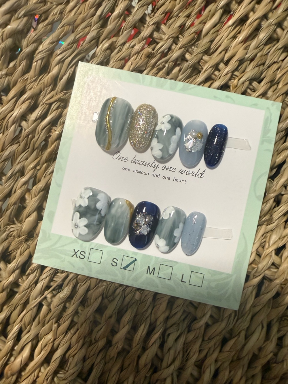 Blue & Silver Floral Press-On Nail Set